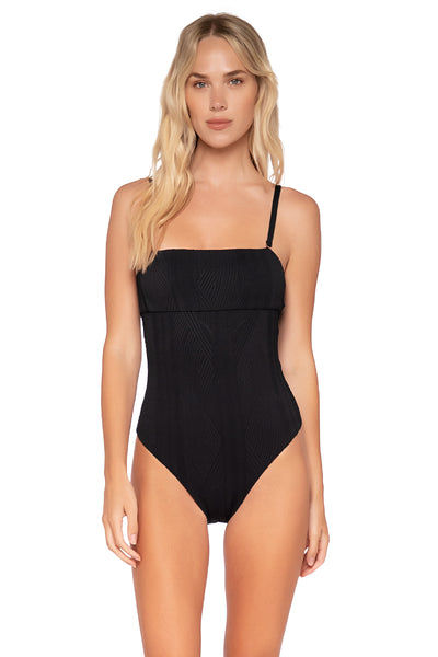 Swim Systems Cecilia Ribbed One Piece in shadow for women with fuller busts in an eco friendly fabric.